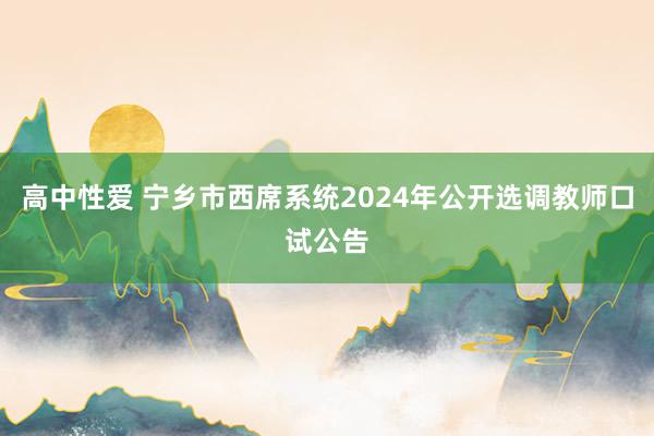 高中性爱 宁乡市西席系统2024年公开选调教师口试公告